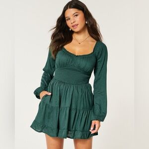 Hollister Dark Emerald On/Off the Shoulder Skort Dress - Long Sleeve